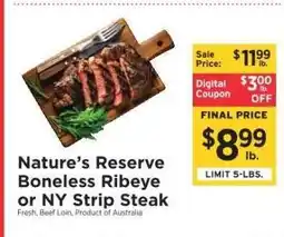 ShopRite Nature’s Reserve Boneless Ribeye or NY Strip Steak offer