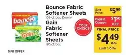 ShopRite Bounce Fabric Softener Sheets / Gain Fabric Softener Sheets offer