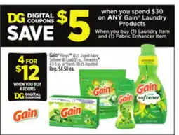 Dollar General Gain Flings!TM 14 ct., Liquid Fabric Softener 48 Load/35 oz., FireworksTM 4.3-5 oz. or Sheets 105 ct offer