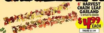 Ollie's 6' HARVEST CHAIN LEAF GARLAND offer