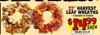 Ollie's 22 HARVEST LEAF WREATHS offer