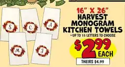 Ollie's 16 X 26 HARVEST MONOGRAM KITCHEN TOWELS offer