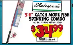 Ollie's SHAKESPEARE 5' 6 CATCH MORE FISH SPINNING COMBO offer