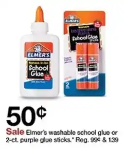 Target Elmer's washable school glue or purple glue sticks offer