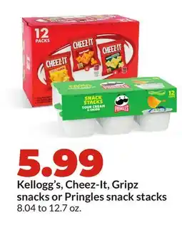 Hy-Vee Kellogg's, Cheez-It, Gripz snacks or Pringles snack stacks offer