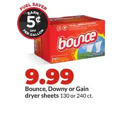 Hy-Vee Bounce, Downy or Gain dryer sheets offer