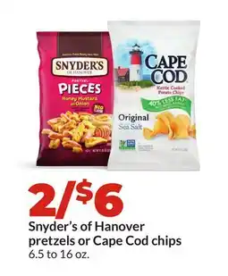 Hy-Vee Snyder's of Hanover pretzels or Cape Cod chips offer