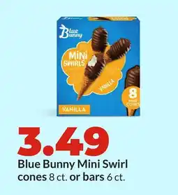 Hy-Vee Blue Bunny Mini Swirl cones 8 ct. or bars 6 ct offer