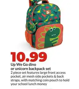 Hy-Vee We Go dino or unicorn backpack set offer