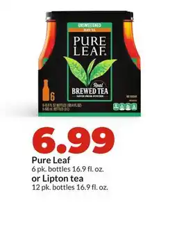 Hy-Vee Pure Leaf 6 pk. bottles 16.9 fl. oz. or Lipton tea 12 pk. bottles 16.9 fl. oz offer