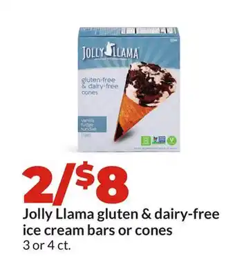 Hy-Vee Jolly Llama gluten & dairy-free ice cream bars or cones offer