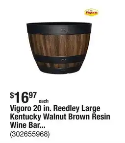 The Home Depot Vigoro 20 in. Reedley Large Kentucky Walnut Brown Resin Wine Barrel Planter (20 in. D x 14.5 in. H) offer