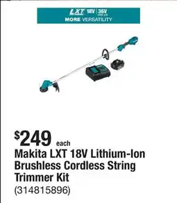 The Home Depot Makita LXT 18V Lithium-Ion Brushless Cordless String Trimmer Kit offer