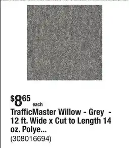 The Home Depot TrafficMaster Willow - Grey - 12 ft. Wide x Cut to Length 14 oz. Polyester Texture Carpet offer