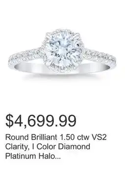 Costco Round Brilliant 1.50 ctw VS2 Clarity, I Color Diamond Platinum Halo Ring offer
