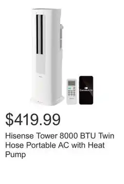 Costco Hisense Tower 8000 BTU Twin Hose Portable AC with Heat Pump offer