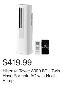 Costco Hisense Tower 8000 BTU Twin Hose Portable AC with Heat Pump offer
