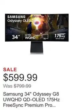 Costco Samsung 34 Odyssey G8 UWQHD QD-OLED 175Hz FreeSync Premium Pro Curved Gaming Monitor offer