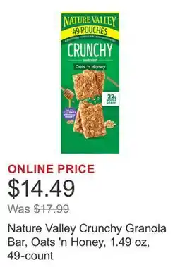 Costco Nature Valley Crunchy Granola Bar, Oats 'n Honey, 1.49 oz, 49-count offer
