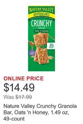 Costco Nature Valley Crunchy Granola Bar, Oats 'n Honey, 1.49 oz, 49-count offer