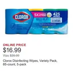Costco Clorox Disinfecting Wipes, Variety Pack, 85-count, 5-pack offer