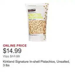Costco Kirkland Signature In-shell Pistachios, Unsalted, 3 lbs offer