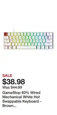 Game Stop GameStop 60% Wired Mechanical White Hot Swappable Keyboard - Brown Switch offer