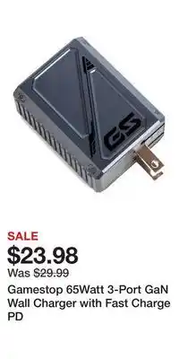 Game Stop Gamestop 65Watt 3-Port GaN Wall Charger with Fast Charge PD offer