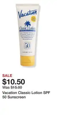 Ulta Beauty Vacation Classic Lotion SPF 50 Sunscreen offer