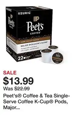 Office Depot Peet's Coffee & Tea Single-Serve Coffee K-Cup Pods, Major Dickason's Blend, Carton Of 22 offer