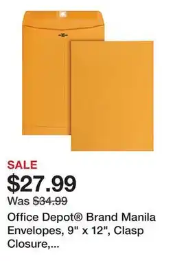 Office Depot Office Depot Brand Manila Envelopes, 9 x 12, Clasp Closure, Brown Kraft offer