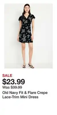 Old Navy Old Navy Fit & Flare Crepe Lace-Trim Mini Dress offer