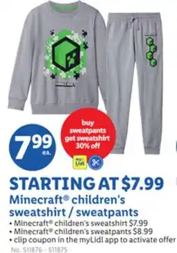 Lidl Minecraft children's sweatshirt/sweatpants offer