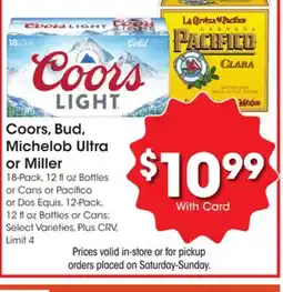 Ralphs Coors, Bud, Michelob Ultra or Miller offer