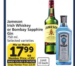 Vons Jameson Irish Whiskey or Bombay Sapphire Gin offer
