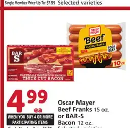 Vons Oscar Mayer Beef Franks 15 oz. or BAR-S Bacon 12 oz offer