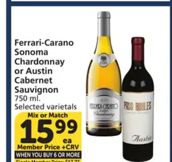 Vons Ferrari-Carano Sonoma Chardonnay or Austin Cabernet Sauvignon offer