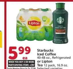 Vons Starbucks Iced Coffee 40-48 oz., Refrigerated or Lipton Tea 12 pack, 16.9 oz offer