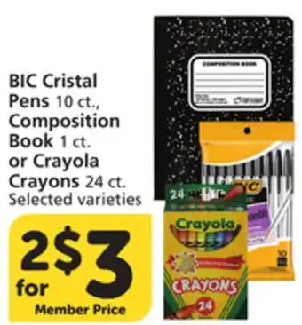 Vons BIC Cristal Pens 10 ct., Composition Book 1 ct. or Crayola Crayons 24 ct offer
