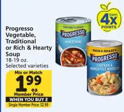 Vons Progresso Vegetable, Traditional or Rich & Hearty Soup offer