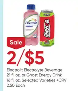 Stater Bros Electrolit Electrolyte Beverage 21 fl. oz. or Ghost Energy Drink 16 fl. oz offer