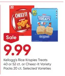 Stater Bros Kellogg's Rice Krispies Treats 40 or 52 ct. or Cheez-It Variety Packs 20 ct offer