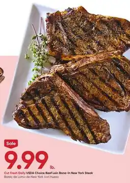 Stater Bros Cut Fresh Daily USDA Choice Beef Loin Bone-In New York Steak offer