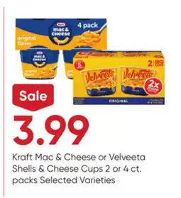 Stater Bros Kraft Mac & Cheese or Velveeta Shells & Cheese Cups offer