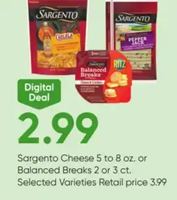Stater Bros Sargento Cheese 5 to 8 oz. or Balanced Breaks 2 or 3 ct offer