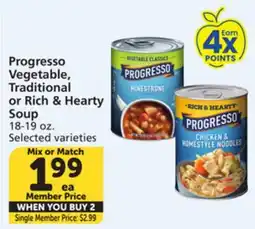 Albertsons Progresso Vegetable, Traditional or Rich & Hearty Soup offer