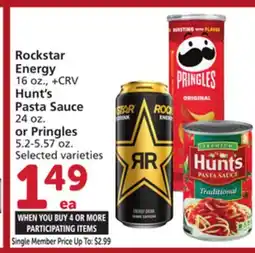 Albertsons Rockstar Energy 16 oz., Hunt's Pasta Sauce 24 oz. or Pringles 5.2-5.57 oz offer