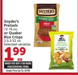 Albertsons Snyder's Pretzels 12-16 oz. or Quaker Rice Crisps 2.5-3.52 oz offer
