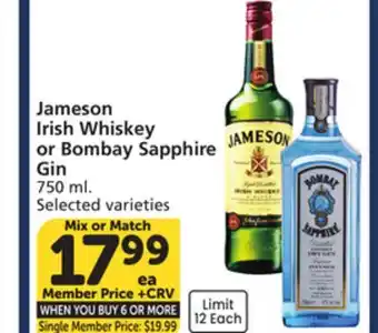 Albertsons Jameson Irish Whiskey or Bombay Sapphire Gin offer