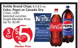 Albertsons Kettle Brand Chips 6.5-8.5 oz. Coke, Pepsi or Canada Dry 2 liter + CRV offer